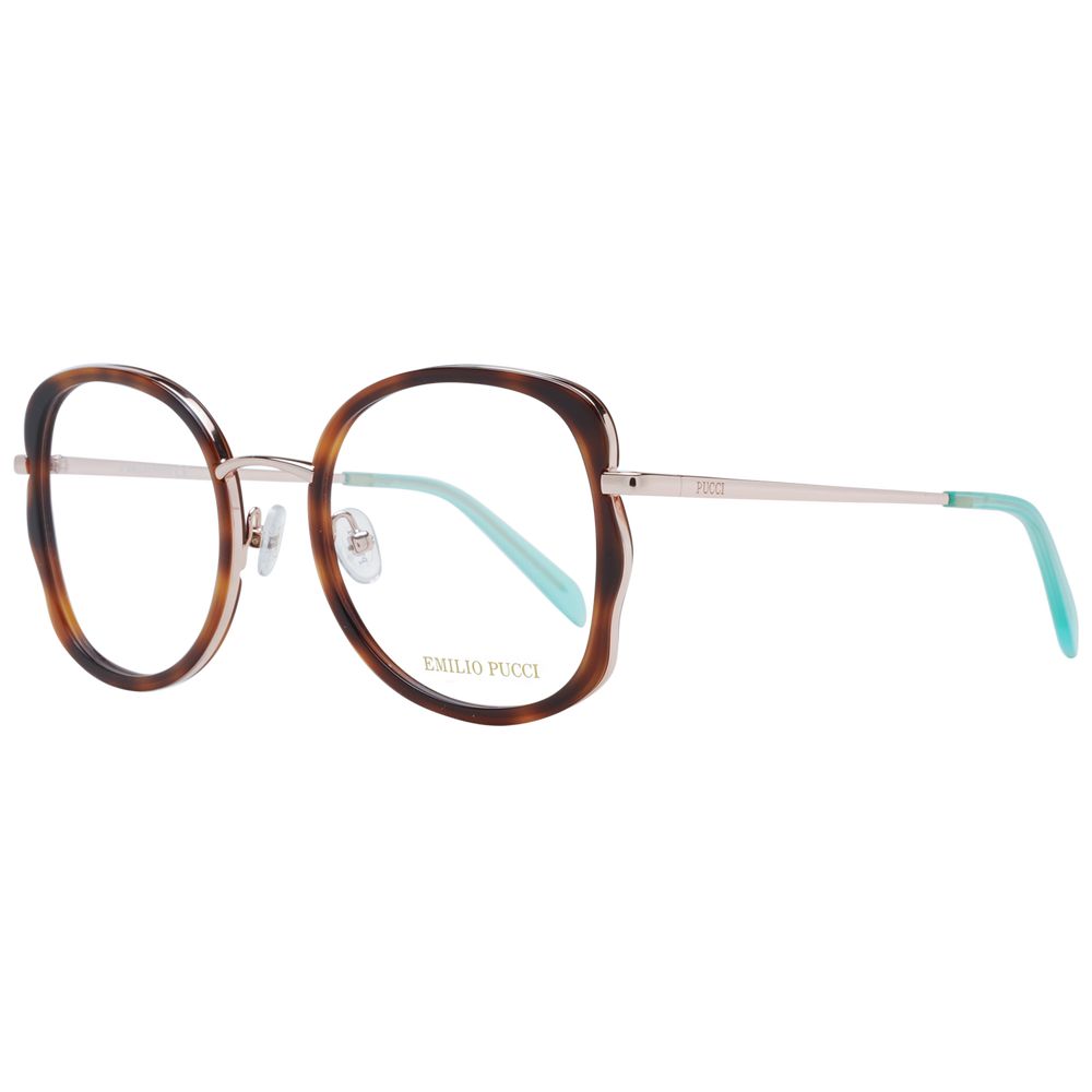 Emilio Pucci brown metal and plastic eyeglasses frames with stylish design and clear lenses, showcasing sophisticated eyewear fashion.