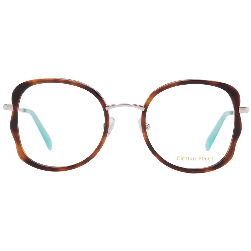 Emilio Pucci brown metal and plastic glasses frames with rounded design and clear lenses, stylish eyewear for everyday wear.