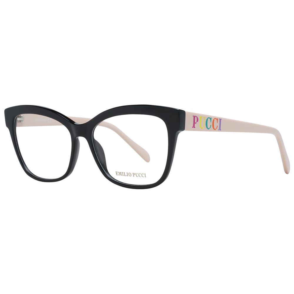 Emilio Pucci black plastic glasses frames with a sleek, modern design and bold, stylish look.