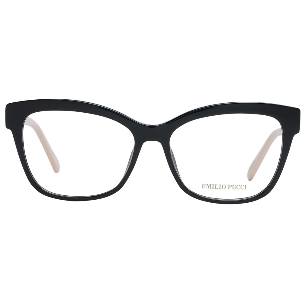 Emilio Pucci black plastic eyeglass frames with sleek design and modern shape, displayed on a neutral background.