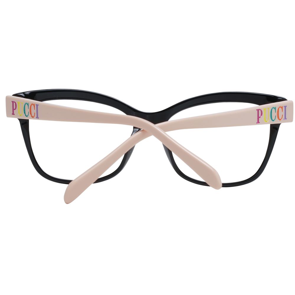 Emilio Pucci black plastic glasses frames with sleek, modern design and subtle logo detailing on the temples.