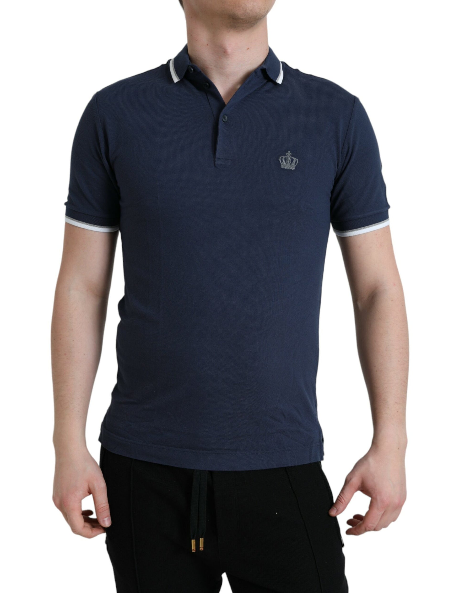 Dolce & Gabbana Blue Crown Patch Cotton Collared Men Polo T-shirt Dolce & Gabbana