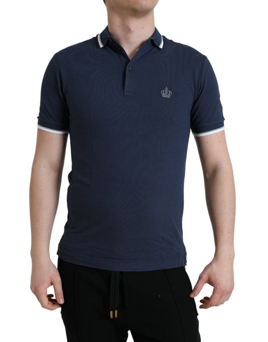 Dolce & Gabbana Blue Crown Patch Cotton Collared Men Polo T-shirt Dolce & Gabbana