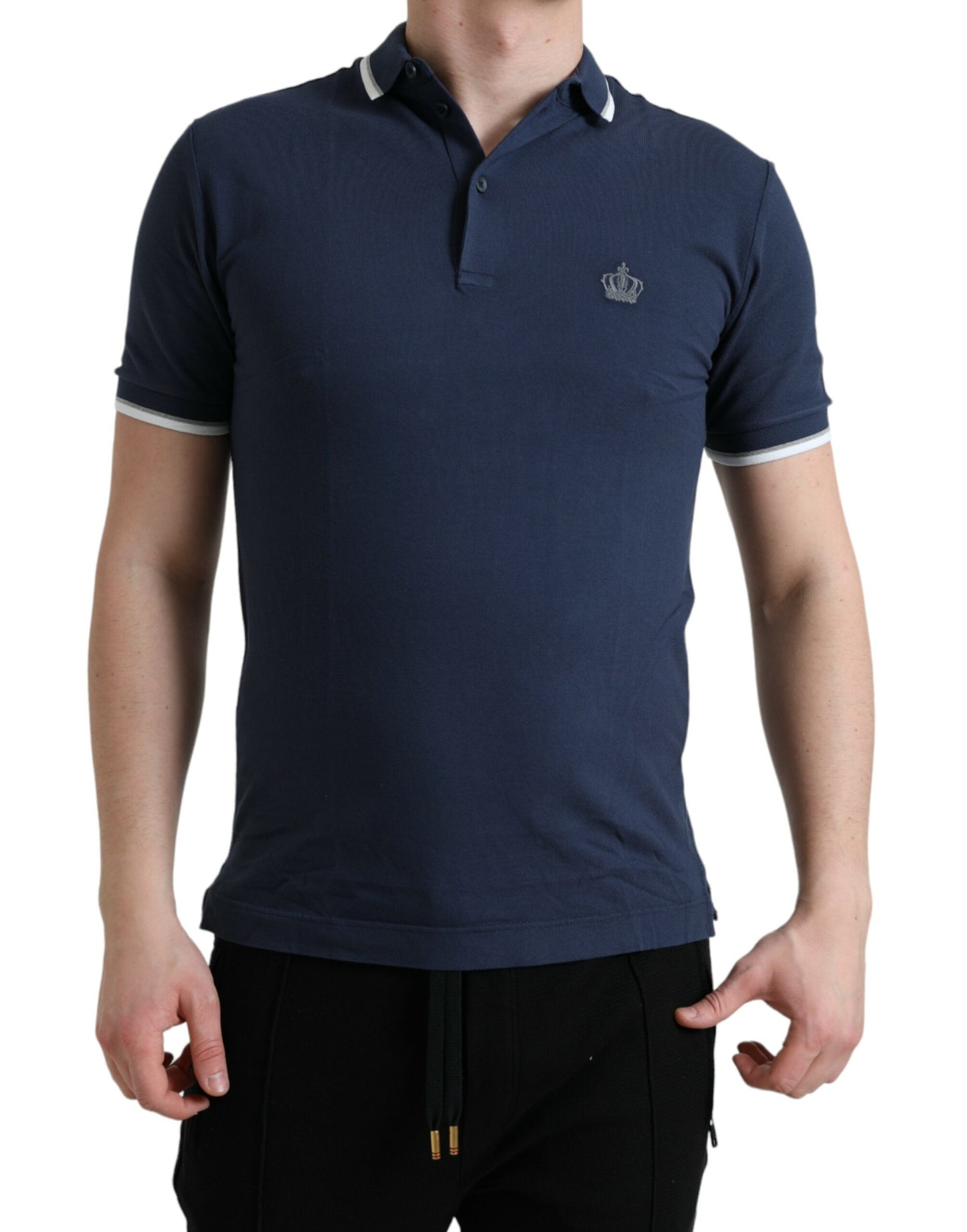 Dolce & Gabbana Blue Crown Patch Cotton Collared Men Polo T-shirt Dolce & Gabbana