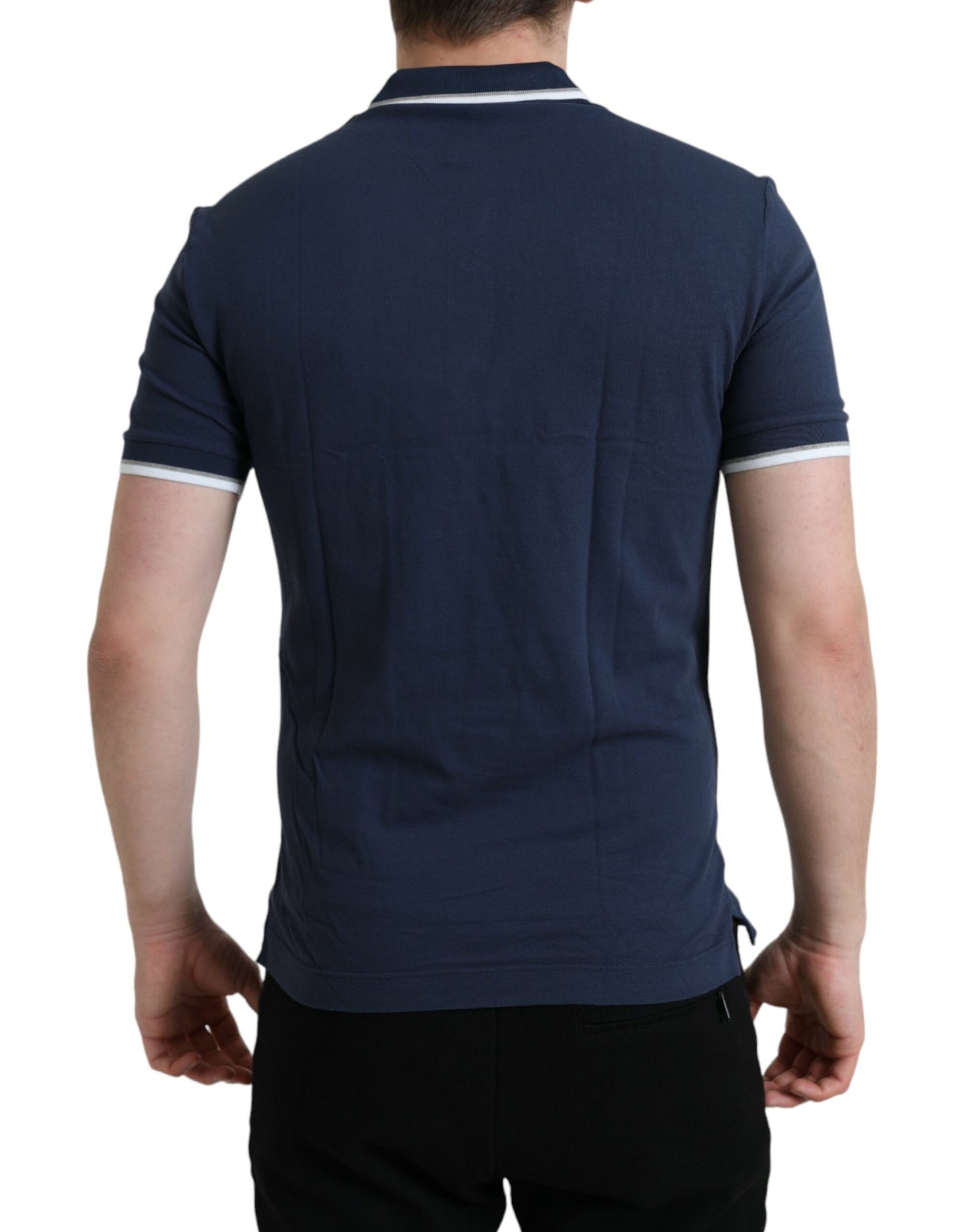 Dolce & Gabbana Blue Crown Patch Cotton Collared Men Polo T-shirt Dolce & Gabbana