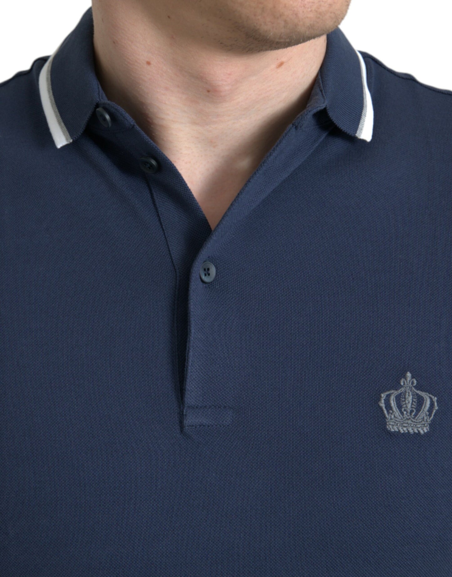 Dolce & Gabbana Blue Crown Patch Cotton Collared Men Polo T-shirt Dolce & Gabbana