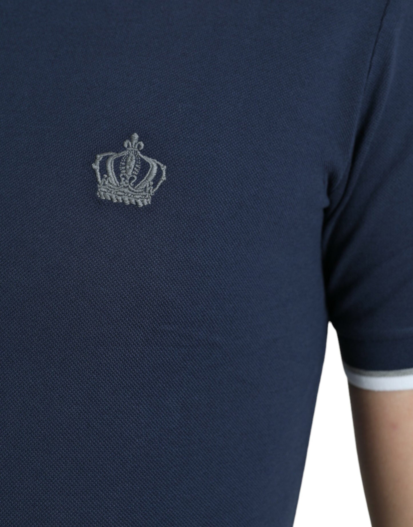 Dolce & Gabbana Blue Crown Patch Cotton Collared Men Polo T-shirt Dolce & Gabbana