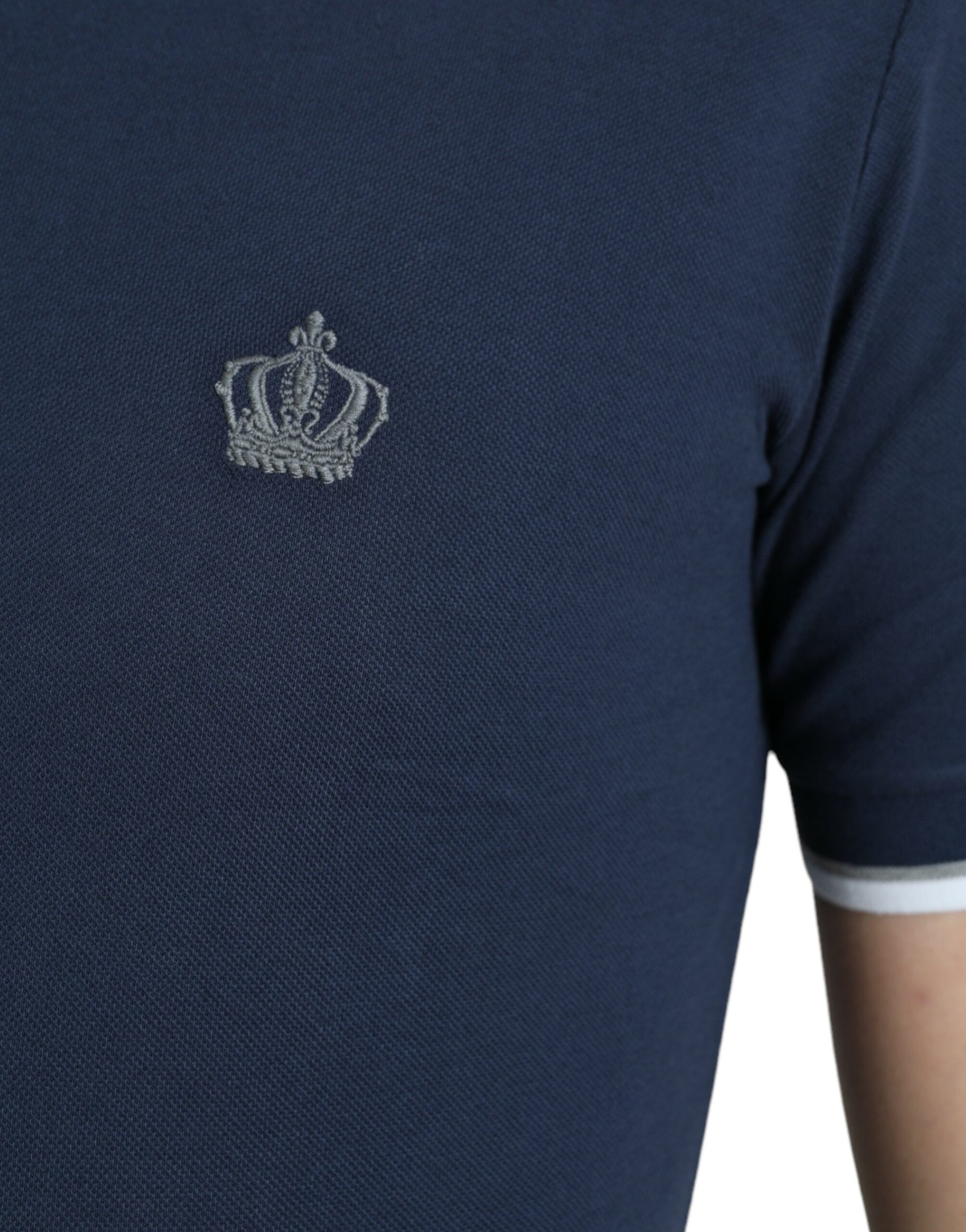 Dolce & Gabbana Blue Crown Patch Cotton Collared Men Polo T-shirt Dolce & Gabbana