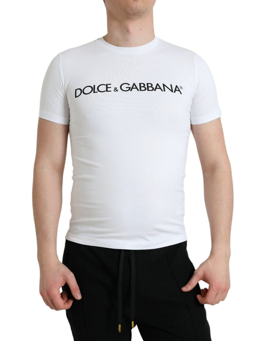 Dolce & Gabbana White Logo Print Cotton Crew Neck T-shirt Dolce & Gabbana