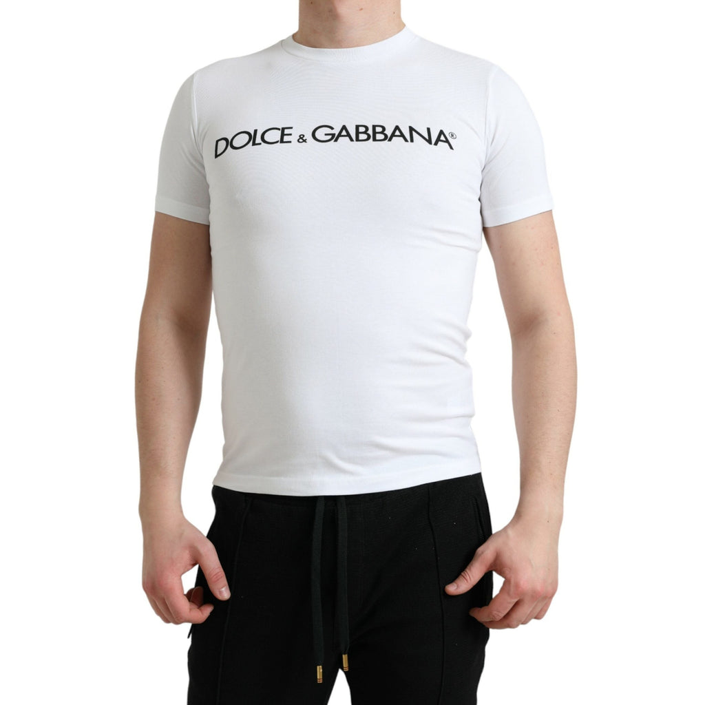 Dolce & Gabbana White Logo Print Cotton Crew Neck T-shirt
