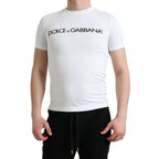Dolce & Gabbana White Logo Print Cotton Crew Neck T-shirt