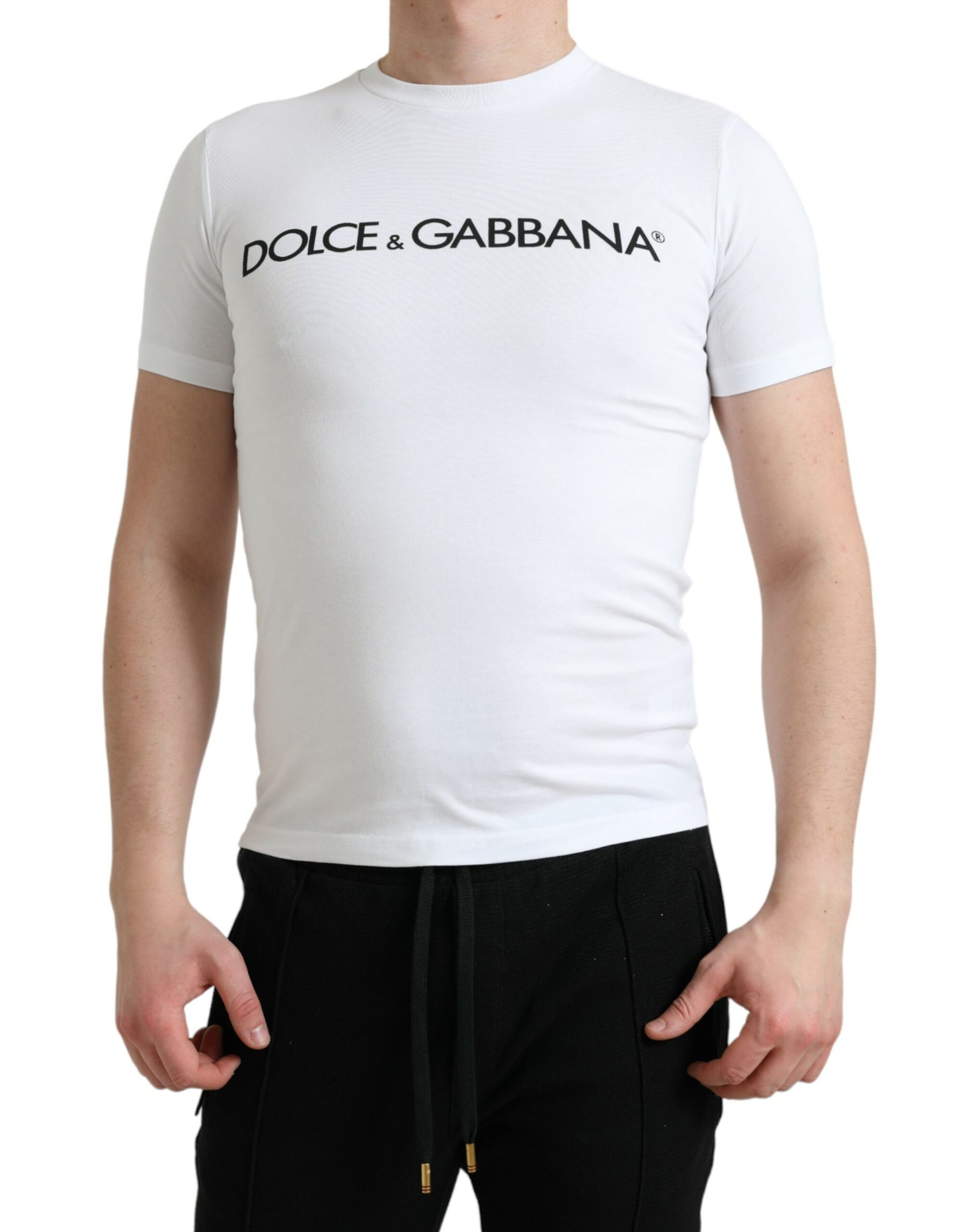 Dolce & Gabbana White Logo Print Cotton Crew Neck T-shirt Dolce & Gabbana