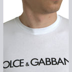 Dolce & Gabbana White Logo Print Cotton Crew Neck T-shirt