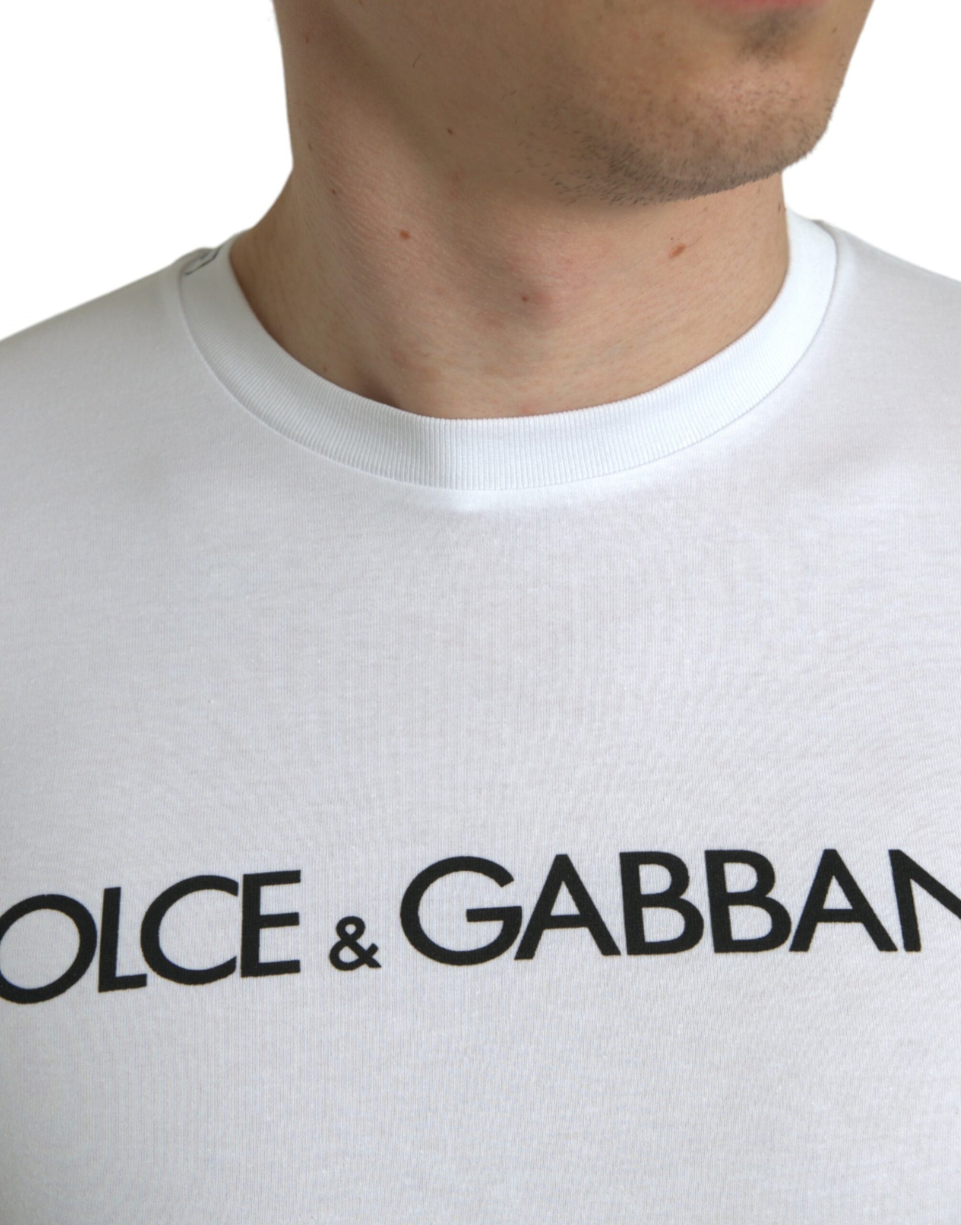 Dolce & Gabbana White Logo Print Cotton Crew Neck T-shirt Dolce & Gabbana
