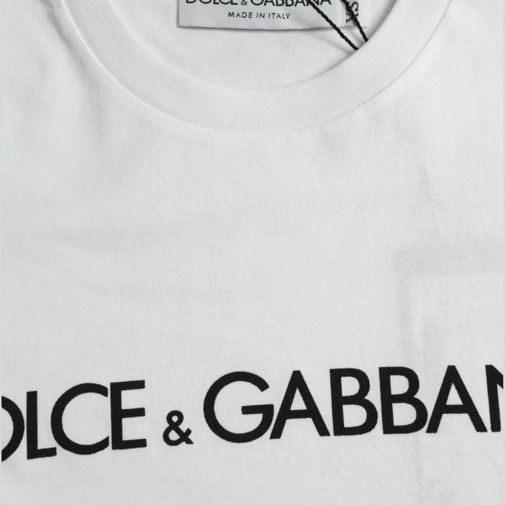 Dolce & Gabbana White Logo Print Cotton Crew Neck T-shirt