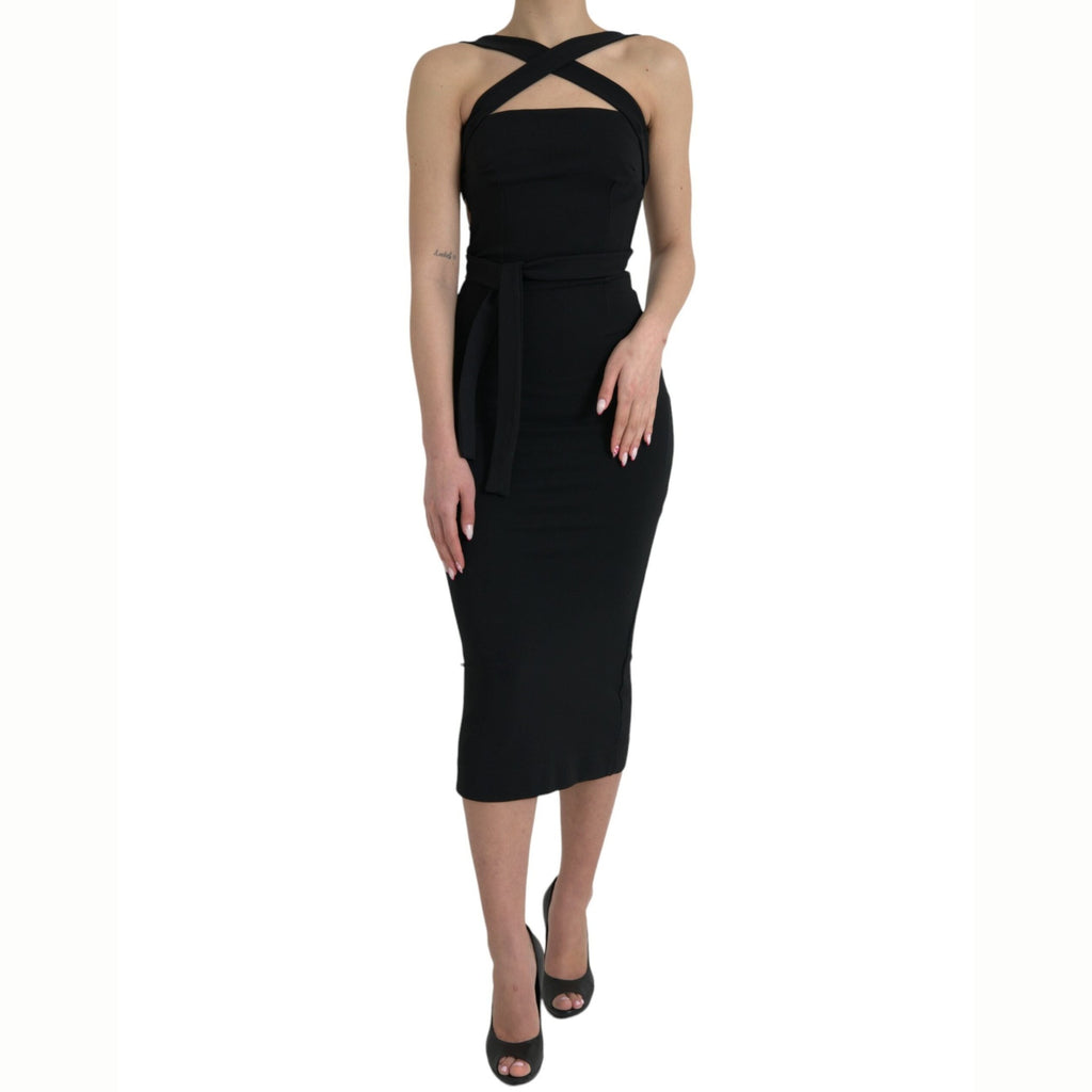 Dolce & Gabbana Black Sheath Halter Sleeveless Midi Dress