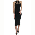 Dolce & Gabbana Black Sheath Halter Sleeveless Midi Dress