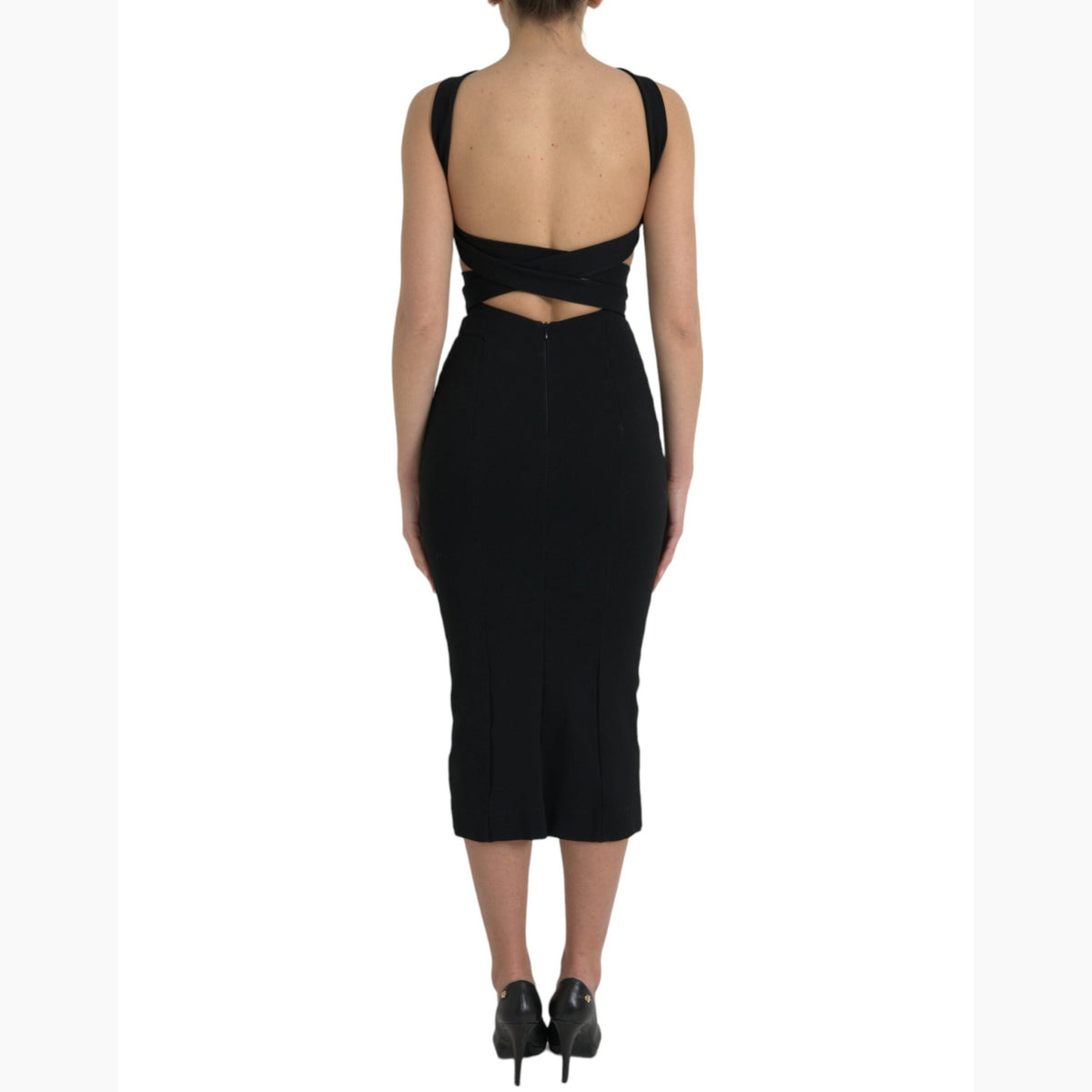 Dolce & Gabbana Black Sheath Halter Sleeveless Midi Dress