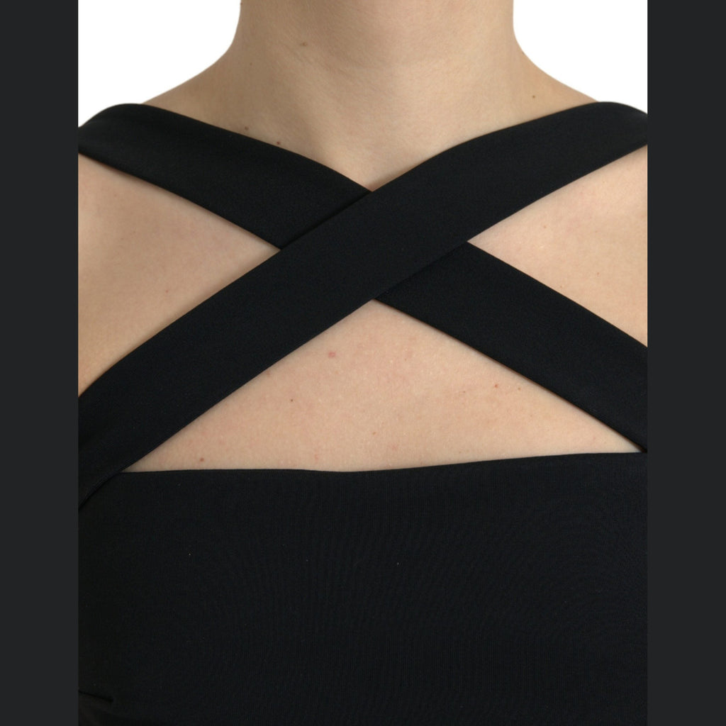 Dolce & Gabbana Black Sheath Halter Sleeveless Midi Dress