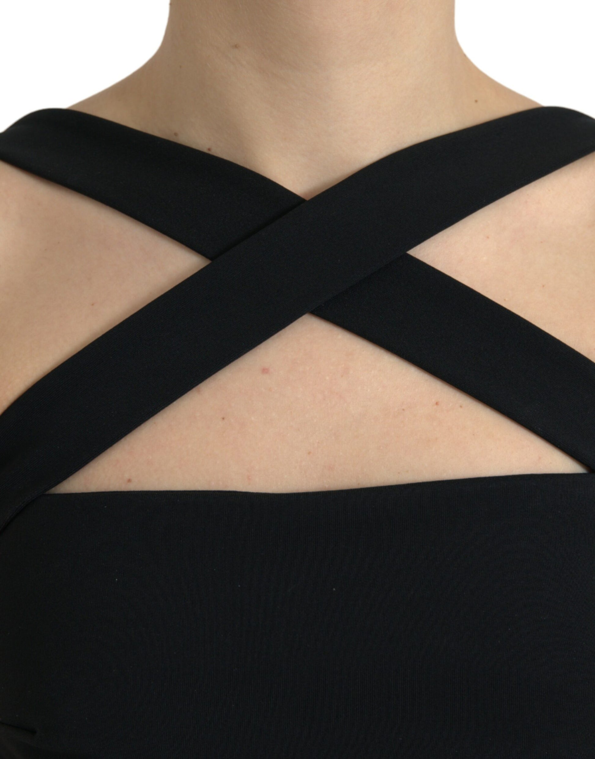 Dolce & Gabbana Black Sheath Halter Sleeveless Midi Dress Dolce & Gabbana