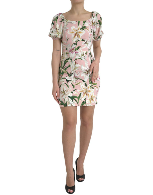 Dolce & Gabbana Pink Lily Viscose Sheath Stretch Mini Dress Dolce & Gabbana