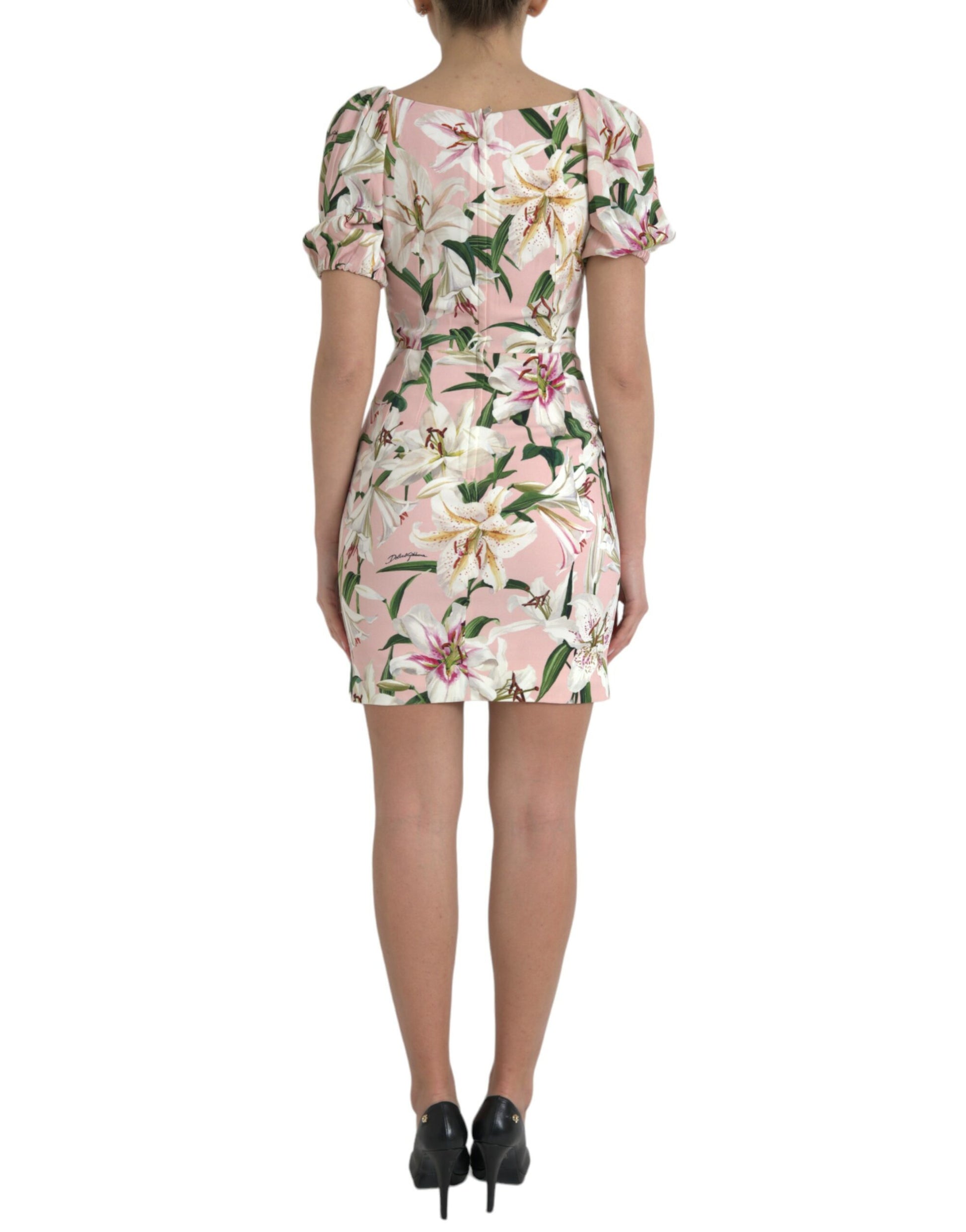 Dolce & Gabbana Pink Lily Viscose Sheath Stretch Mini Dress Dolce & Gabbana