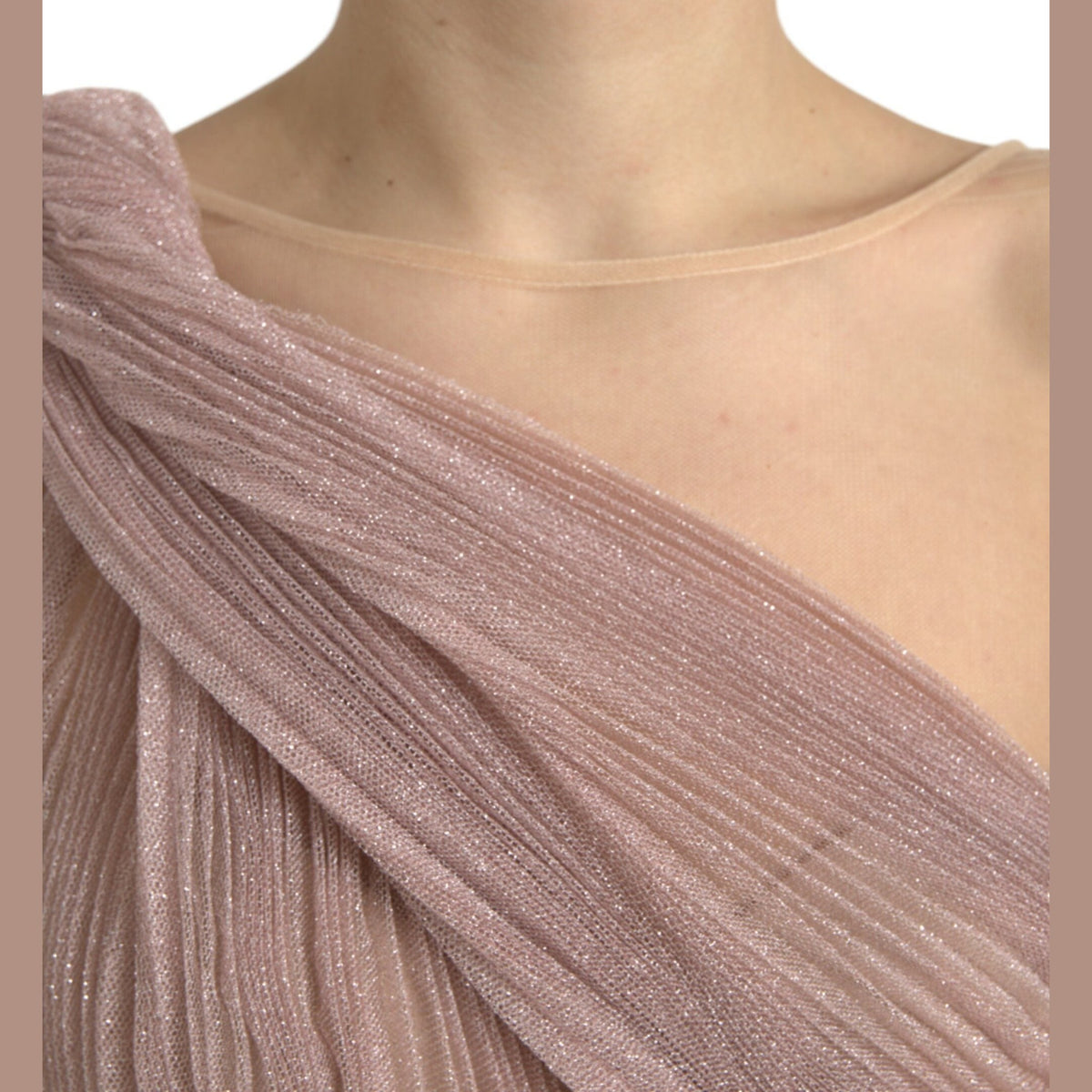 Dolce & Gabbana Light Lilac Pleated Lame Tulle One Shoulder Dress