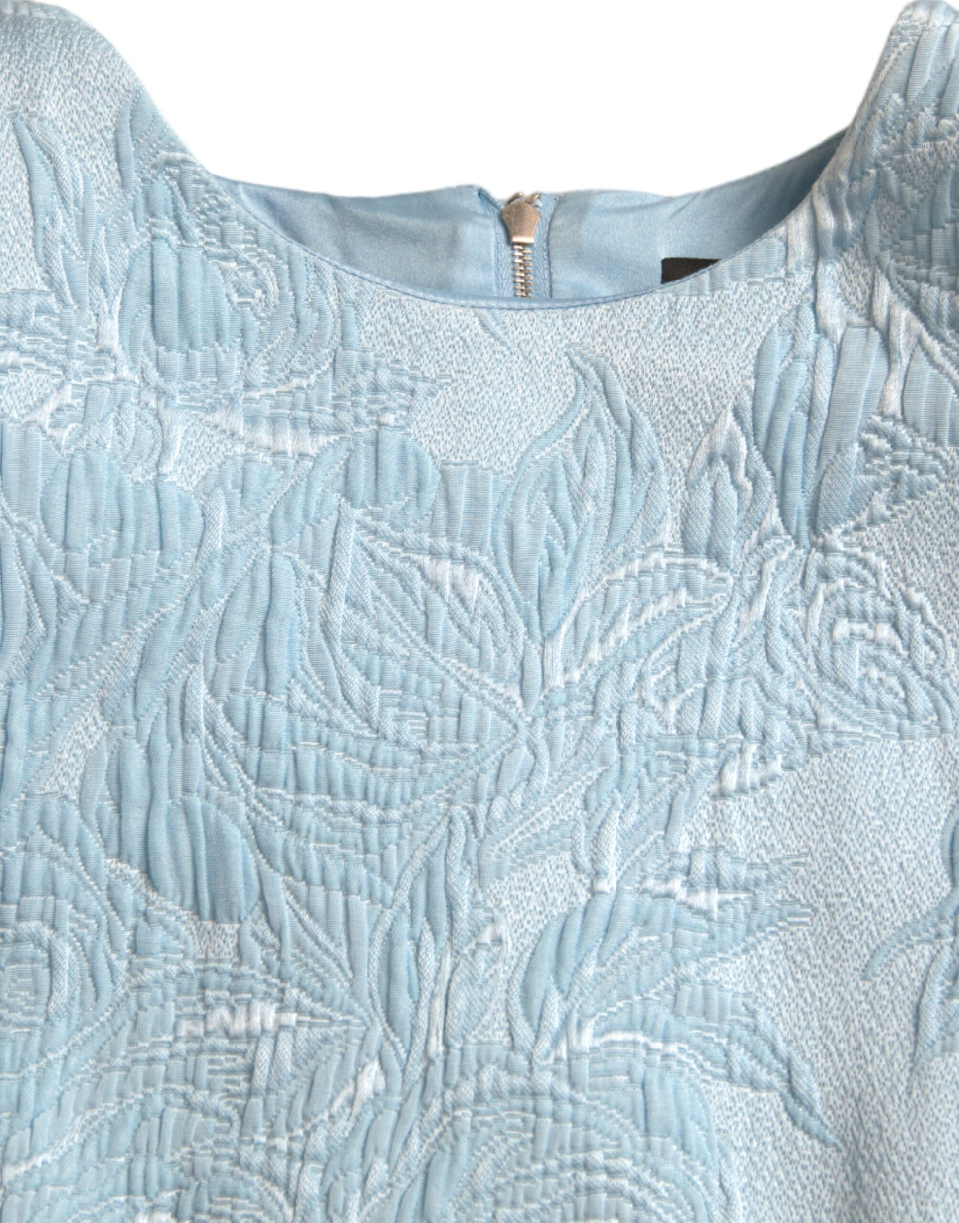 Dolce & Gabbana Light Blue Floral Jacquard Puff Sleeve Mini Dress Dolce & Gabbana