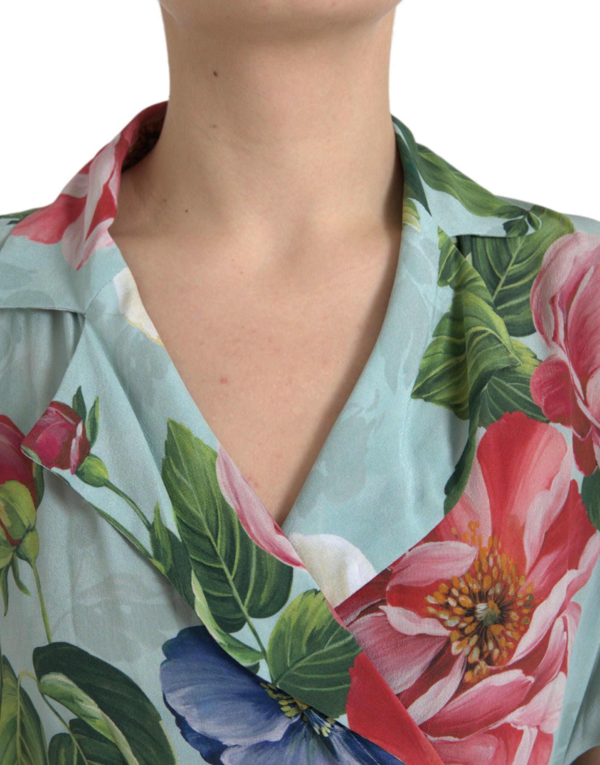 Dolce & Gabbana Blue Floral Wide Leg Wrap Jumpsuit Dress Dolce & Gabbana