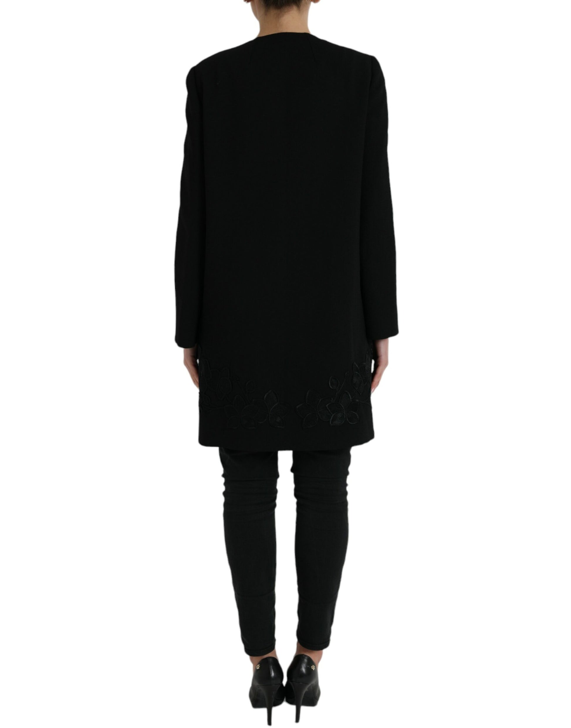 Dolce & Gabbana Black Floral Wool Button Embellished Jacket Dolce & Gabbana