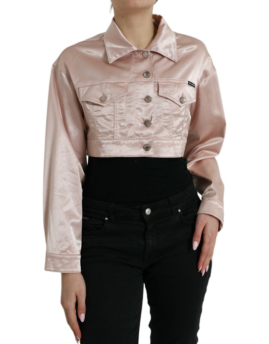 Dolce & Gabbana Pink Cotton Stretch Collared Cropped Jacket Dolce & Gabbana