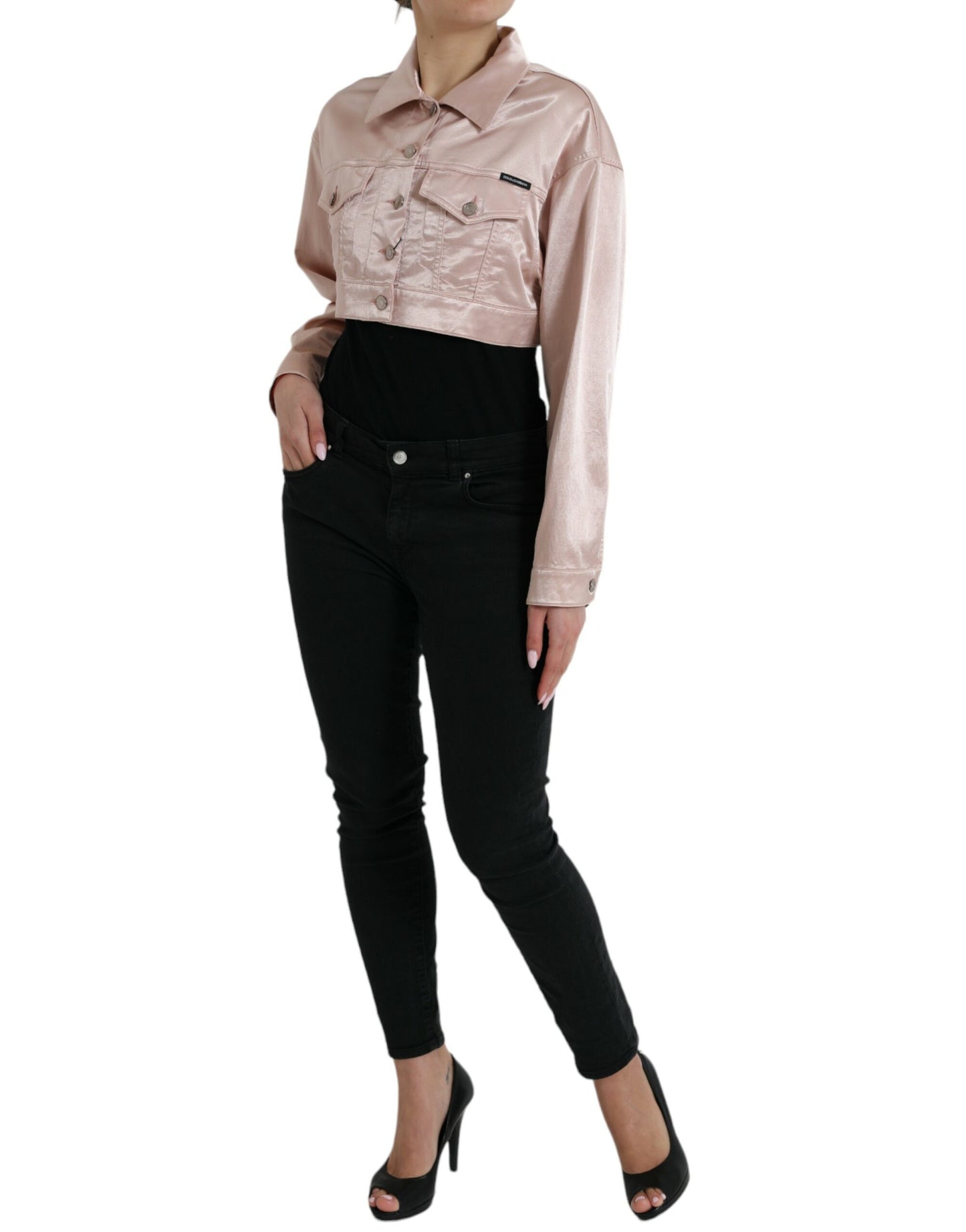 Dolce & Gabbana Pink Cotton Stretch Collared Cropped Jacket Dolce & Gabbana