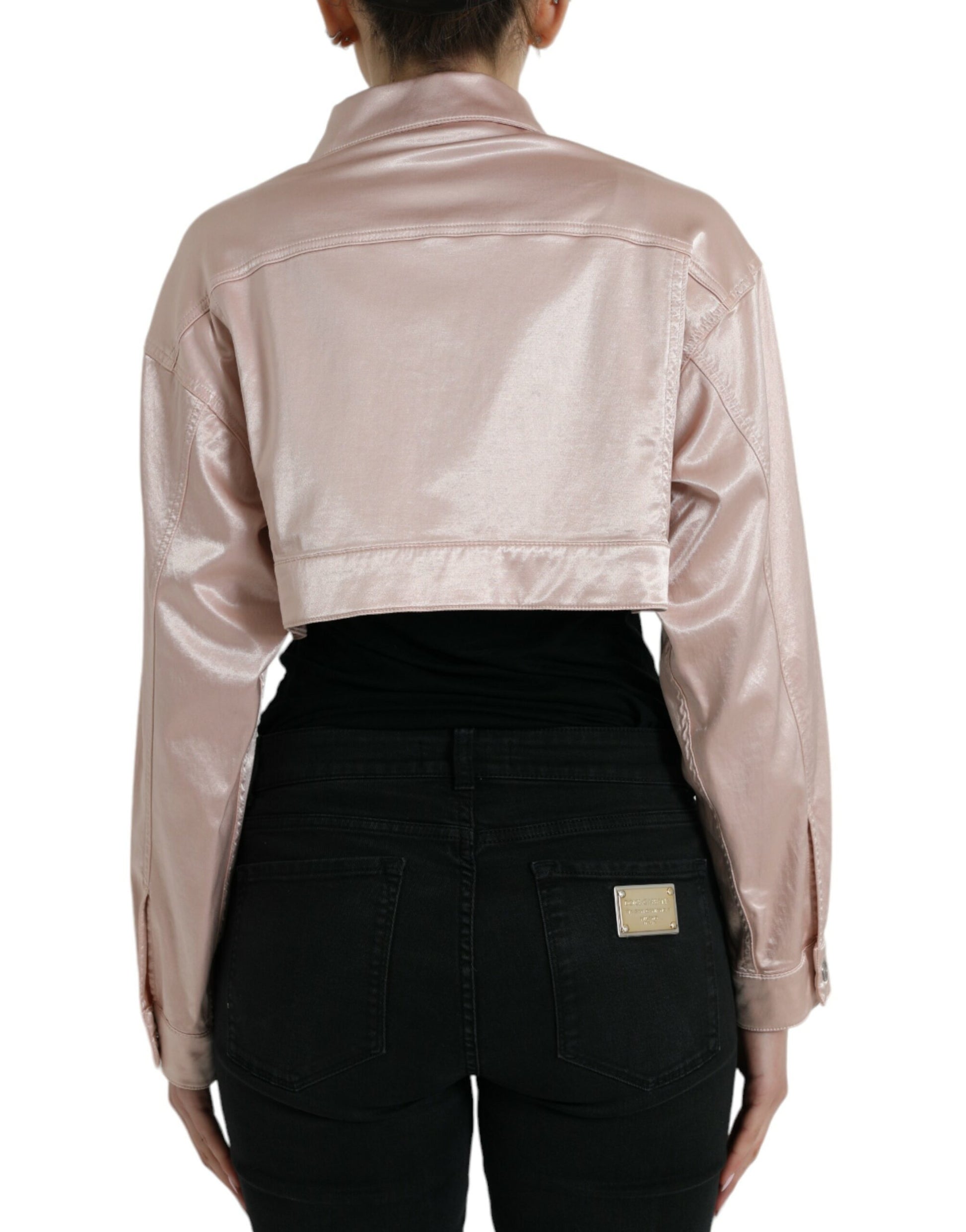 Dolce & Gabbana Pink Cotton Stretch Collared Cropped Jacket Dolce & Gabbana