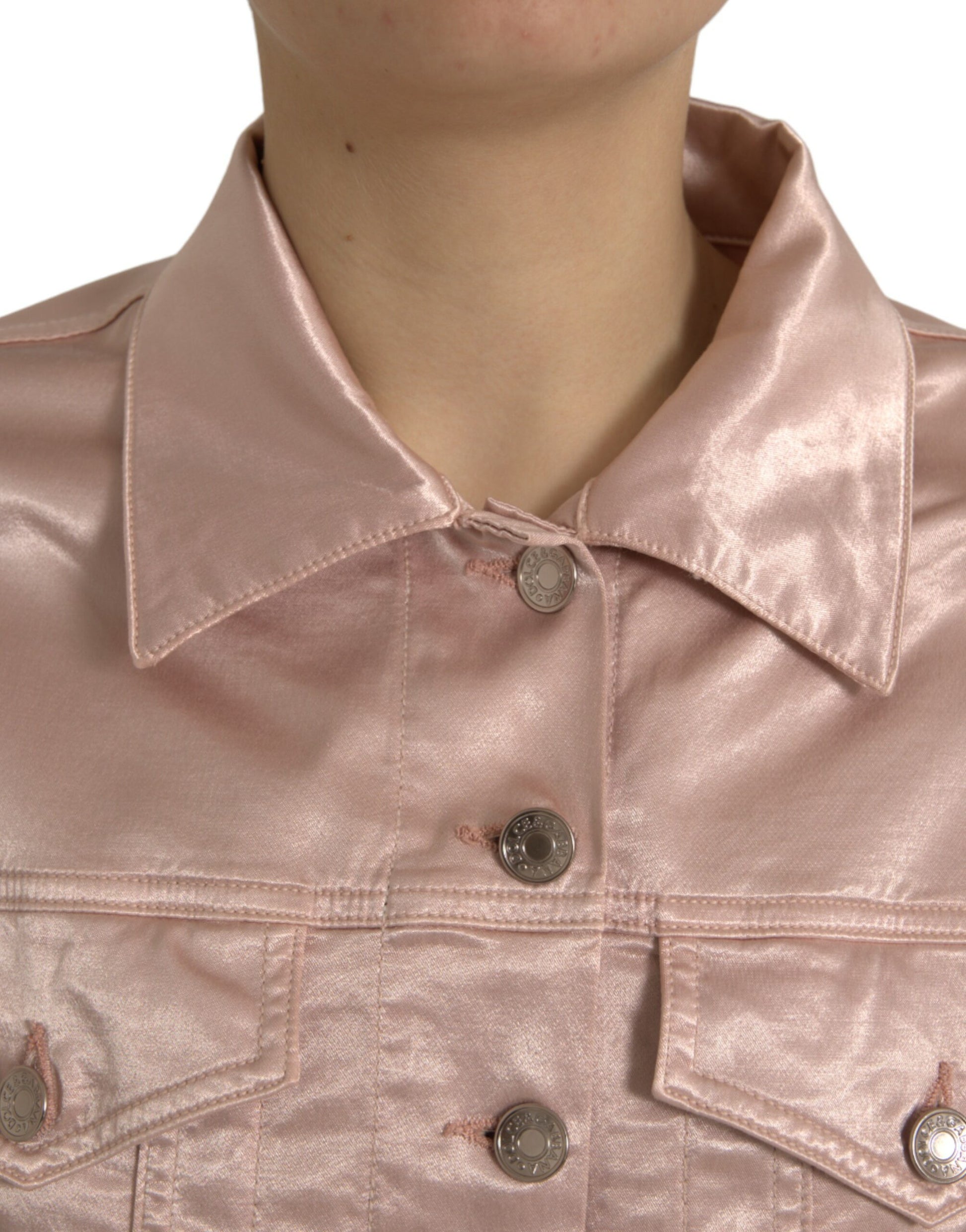 Dolce & Gabbana Pink Cotton Stretch Collared Cropped Jacket Dolce & Gabbana