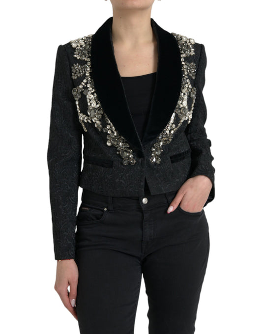 Dolce & Gabbana Black Crystal Embellished Overcoat Jacket Dolce & Gabbana