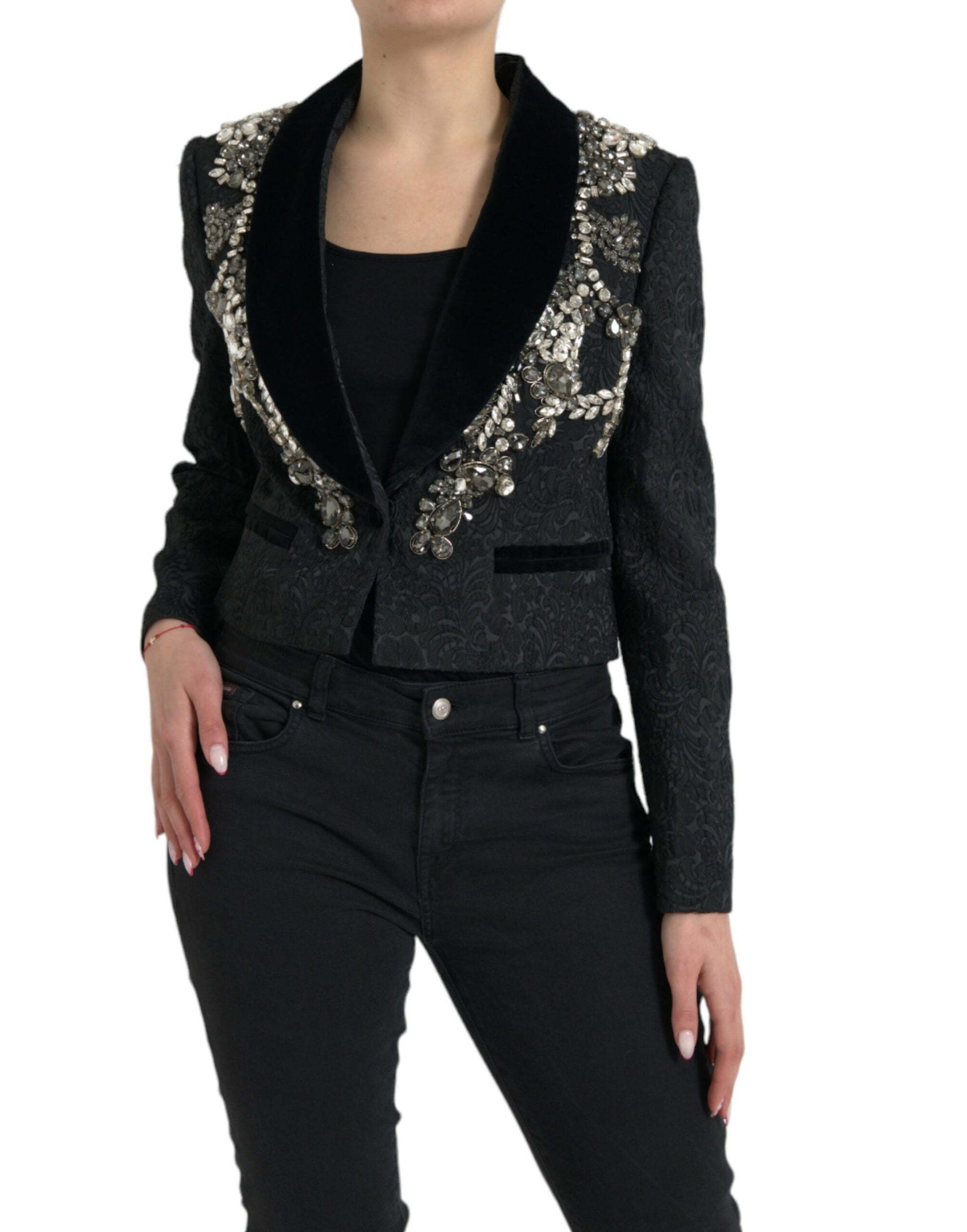 Dolce & Gabbana Black Crystal Embellished Overcoat Jacket Dolce & Gabbana