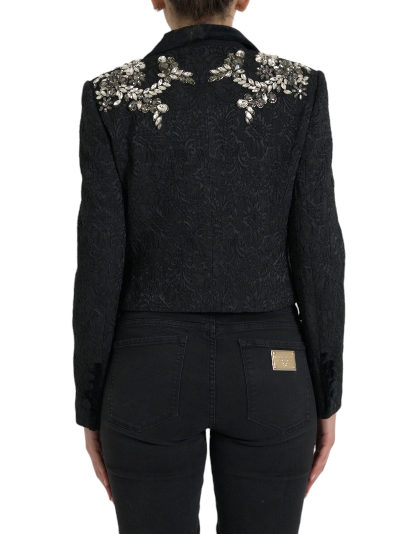 Dolce & Gabbana Black Crystal Embellished Overcoat Jacket Dolce & Gabbana