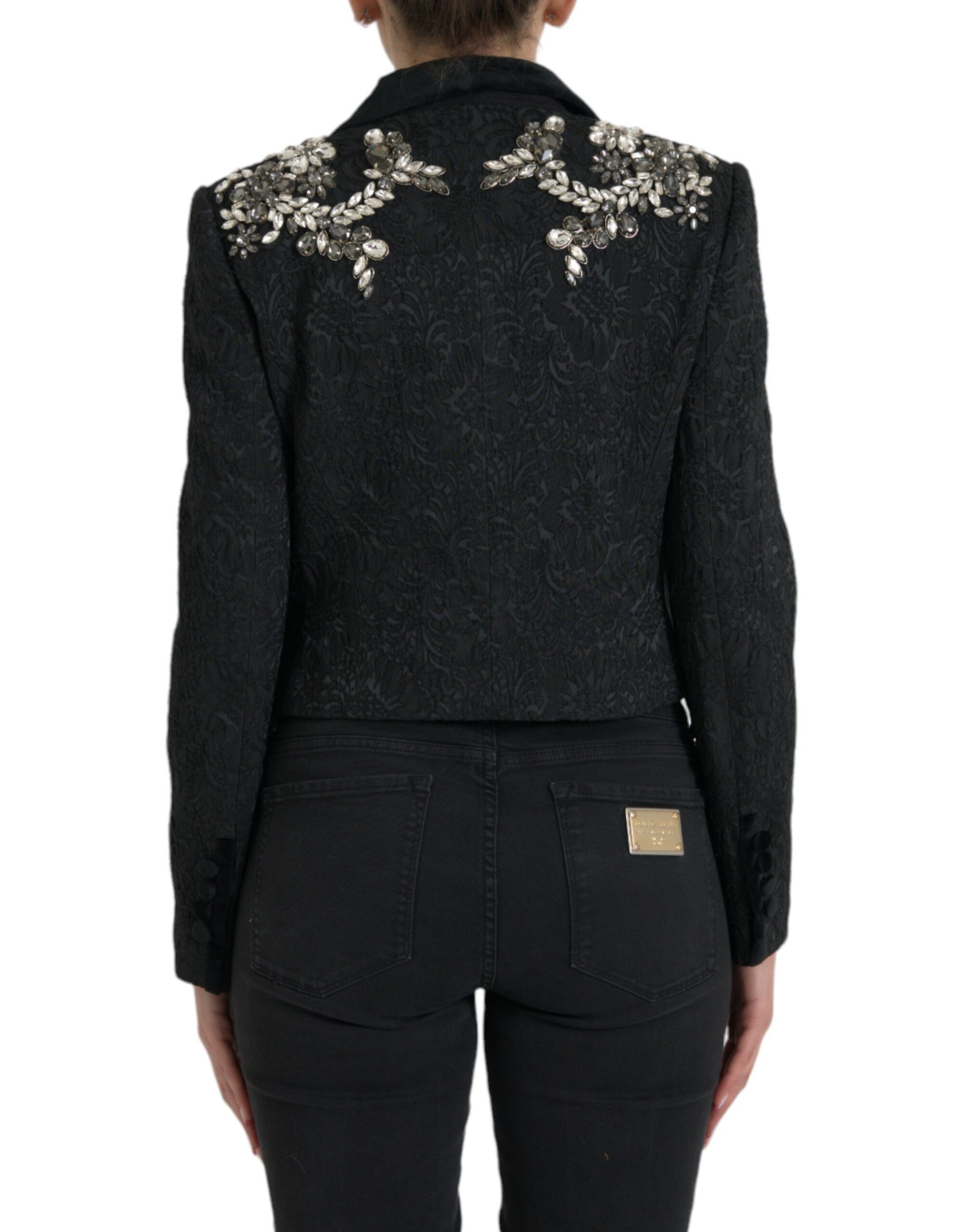 Dolce & Gabbana Black Crystal Embellished Overcoat Jacket Dolce & Gabbana