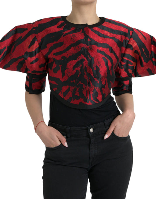 Dolce & Gabbana Black Red Patterned Cropped Coat Jacket Dolce & Gabbana