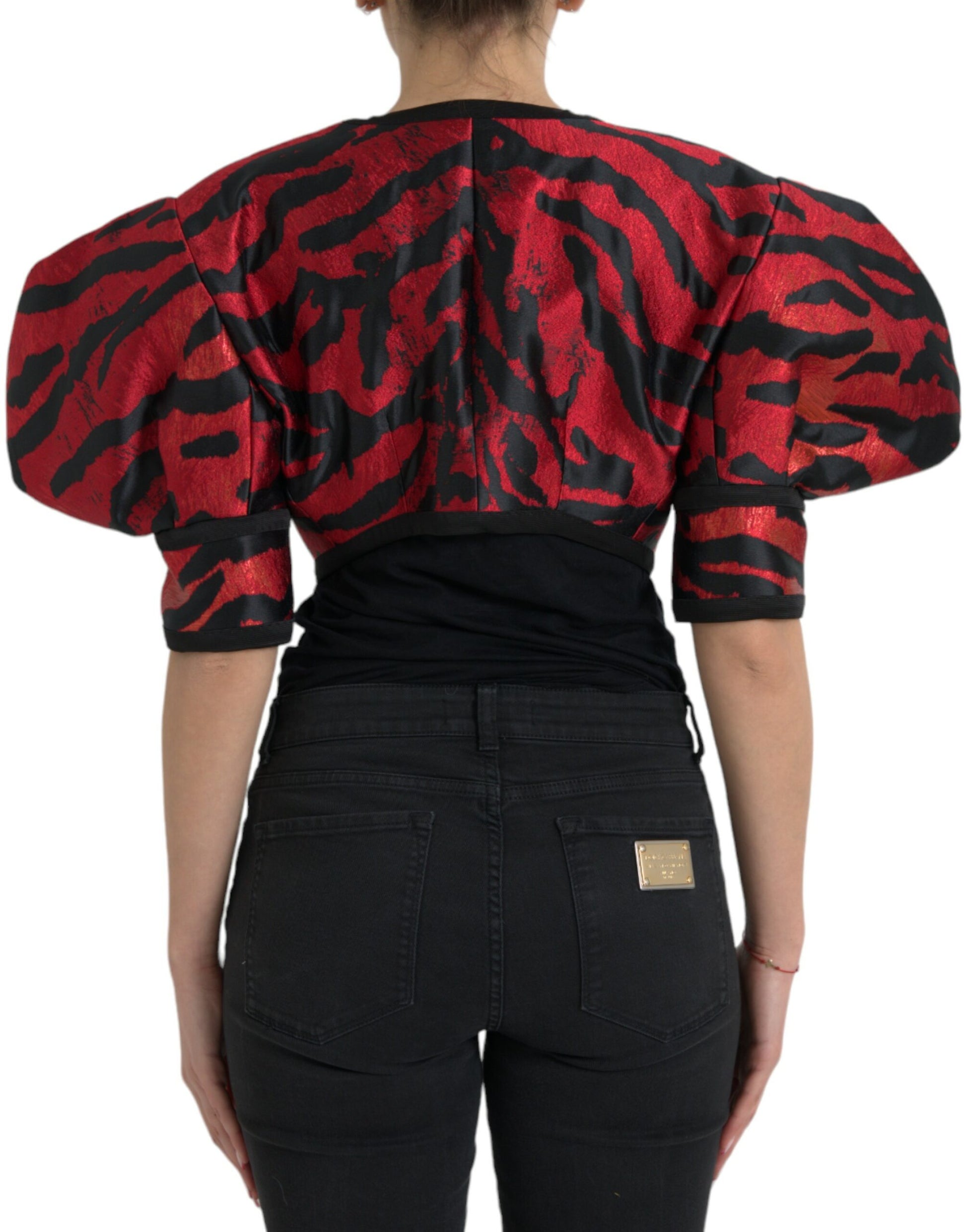 Dolce & Gabbana Black Red Patterned Cropped Coat Jacket Dolce & Gabbana