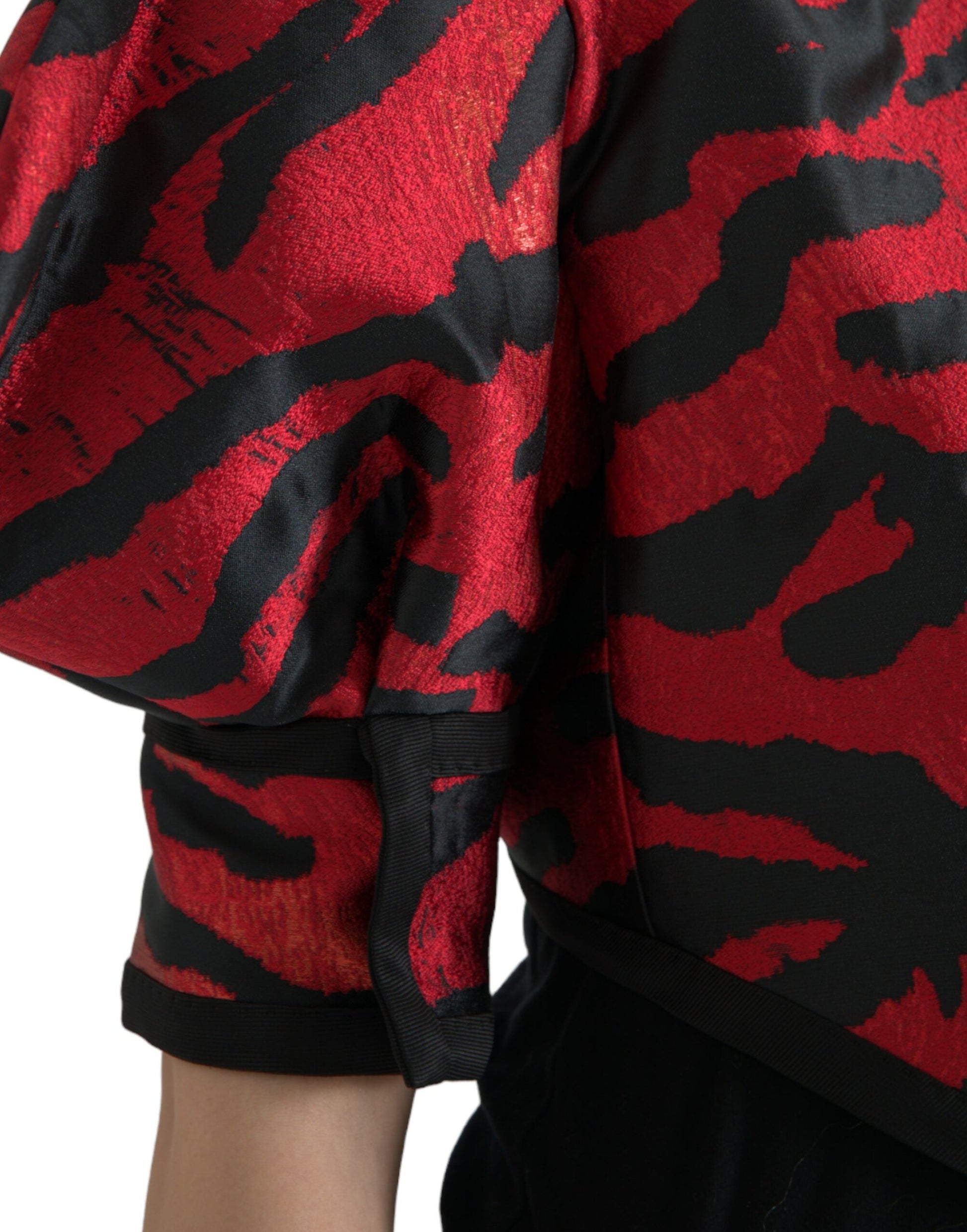 Dolce & Gabbana Black Red Patterned Cropped Coat Jacket Dolce & Gabbana