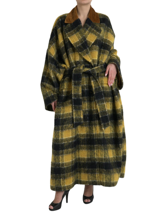 Dolce & Gabbana Yellow Checkered Long Sleeve Coat Jacket Dolce & Gabbana