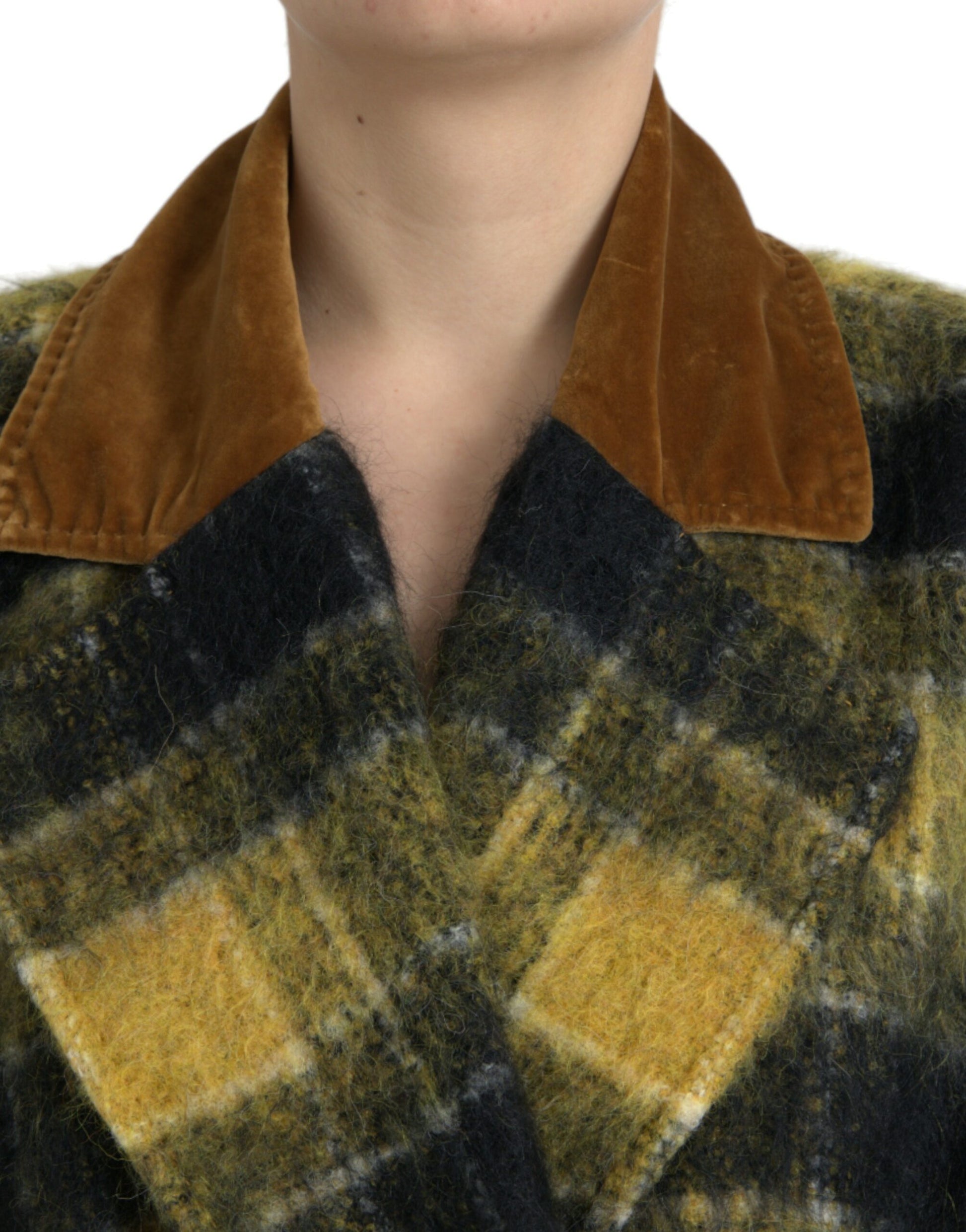 Dolce & Gabbana Yellow Checkered Long Sleeve Coat Jacket Dolce & Gabbana