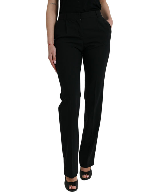 Dolce & Gabbana Black Wool Mid Waist Tapered Pants Dolce & Gabbana