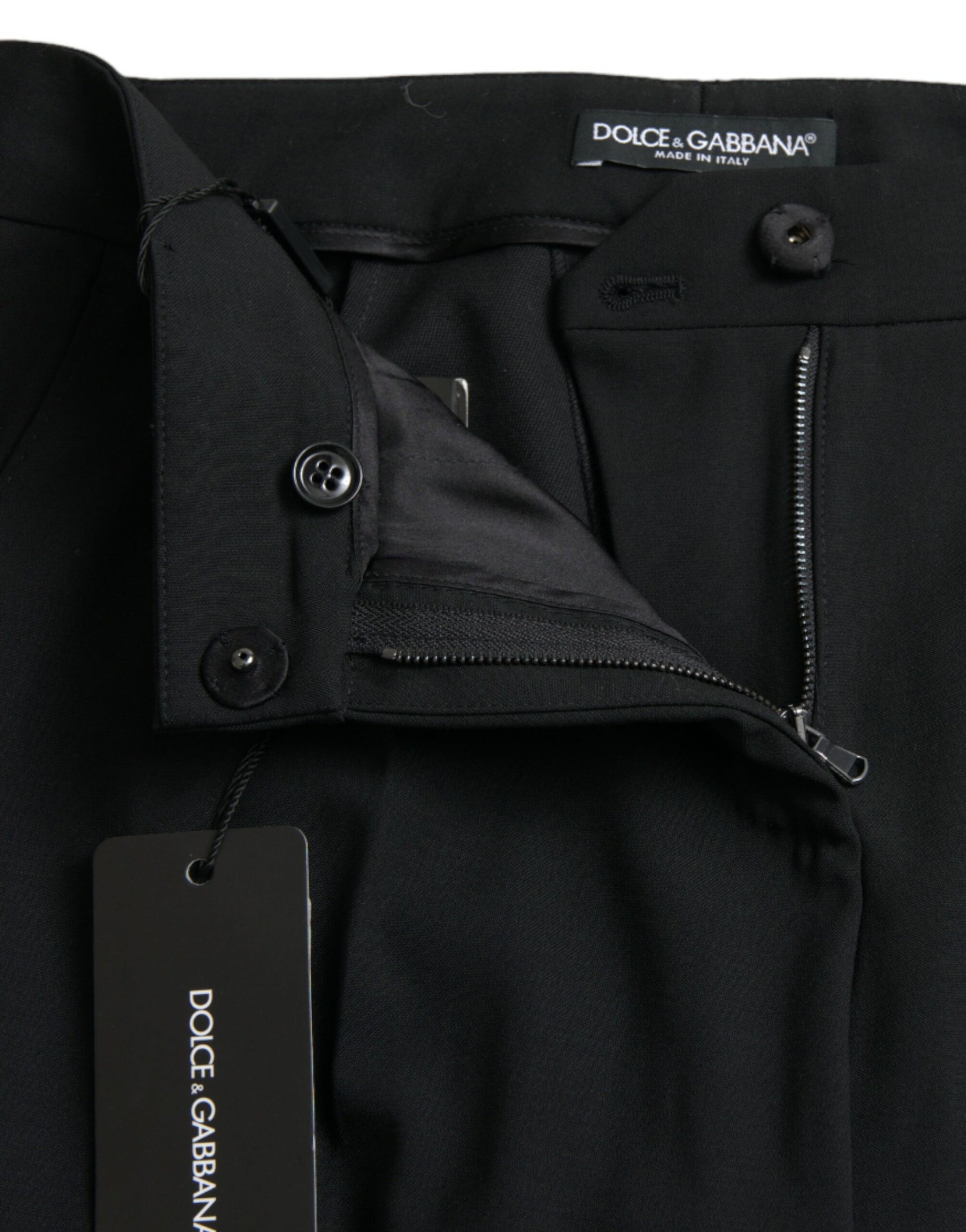 Dolce & Gabbana Black Wool Mid Waist Tapered Pants Dolce & Gabbana