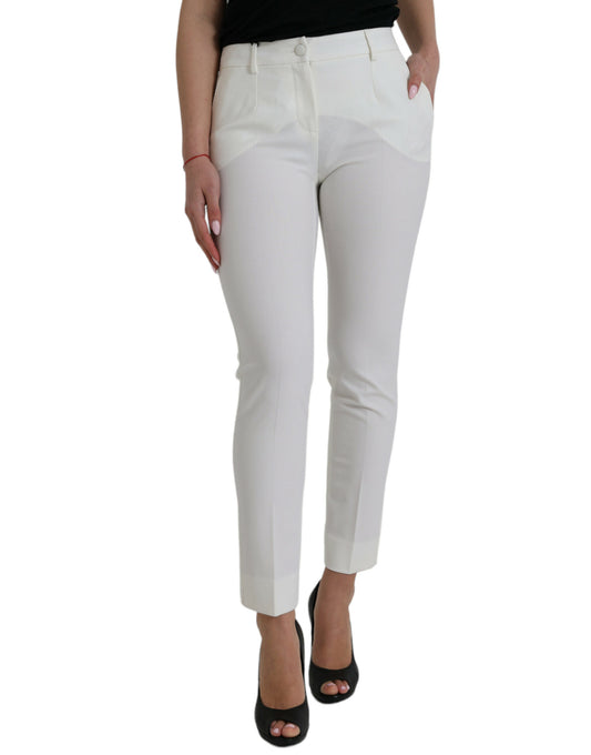Dolce & Gabbana White Wool Mid Waist Tapered Pants Dolce & Gabbana