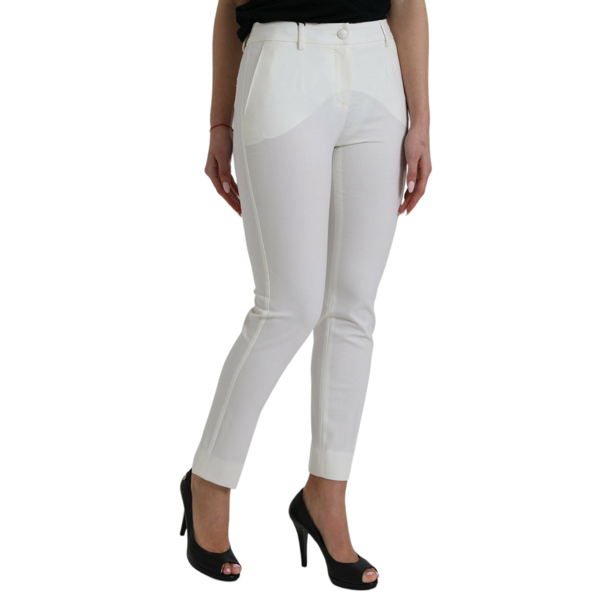 Dolce & Gabbana White Wool Mid Waist Tapered Pants