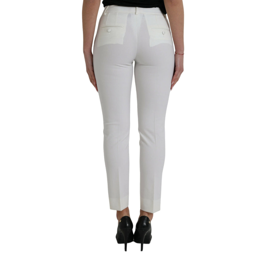 Dolce & Gabbana White Wool Mid Waist Tapered Pants