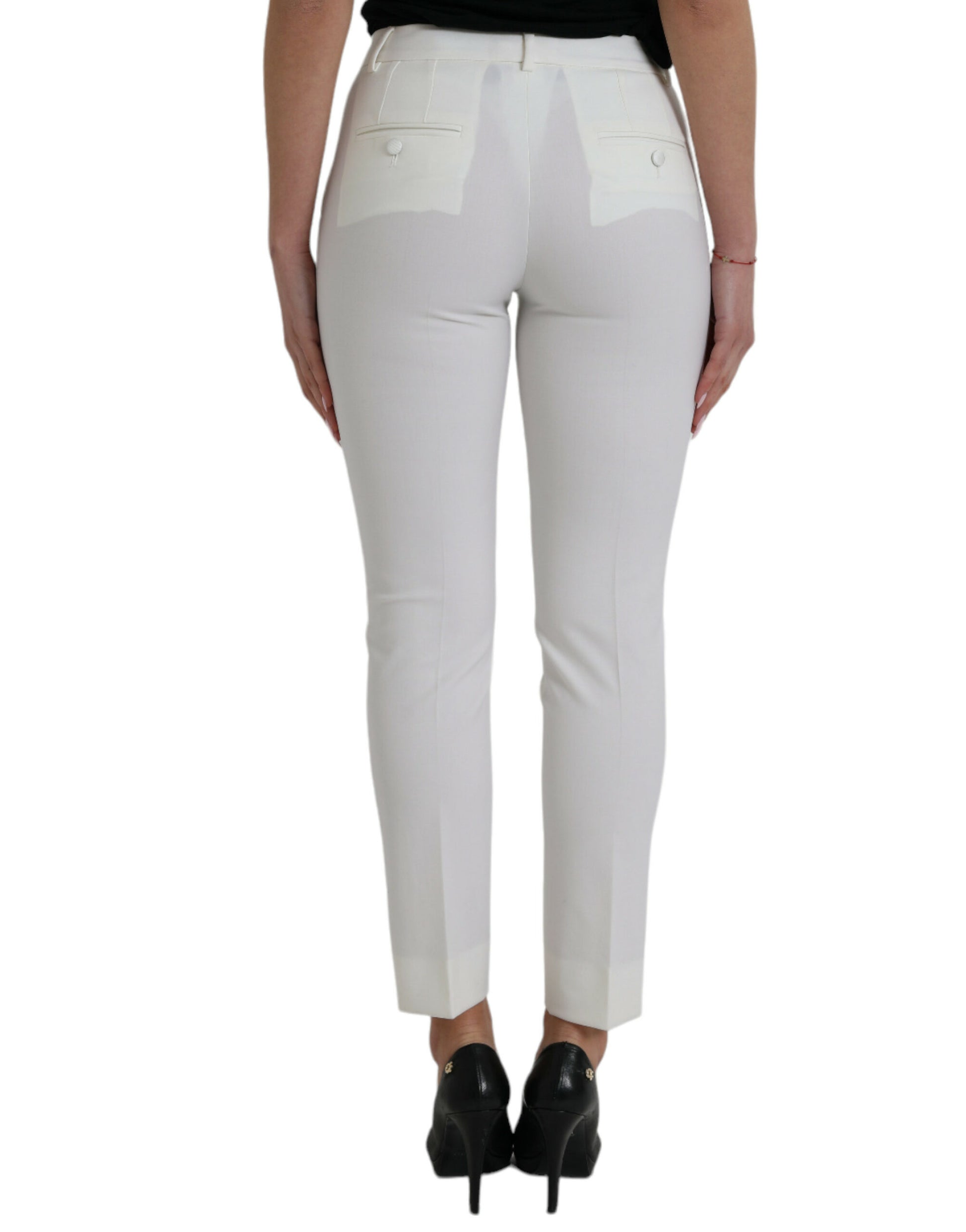 Dolce & Gabbana White Wool Mid Waist Tapered Pants Dolce & Gabbana