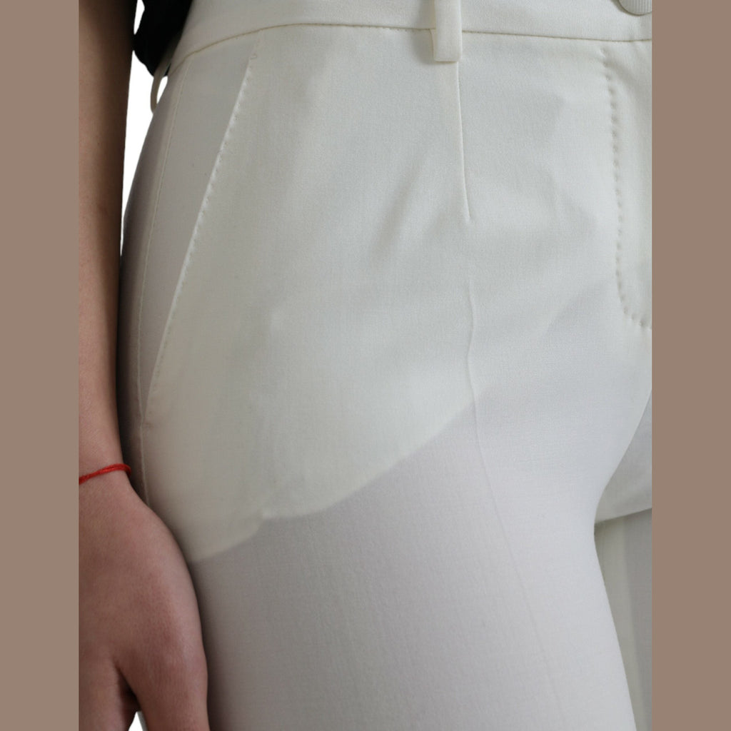 Dolce & Gabbana White Wool Mid Waist Tapered Pants